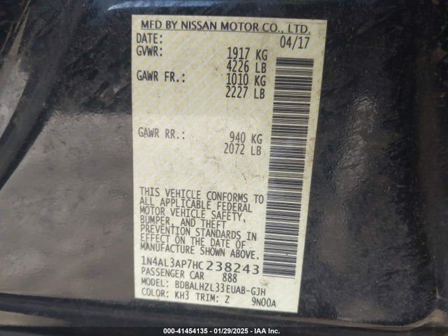 1N4AL3AP7HC238243 Nissan Altima 2.5 Sr