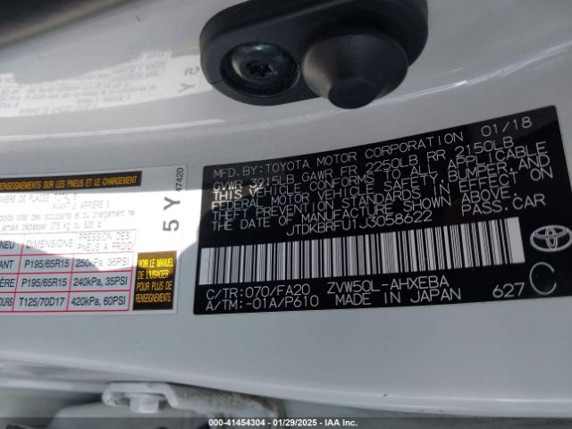 JTDKBRFU1J3058622 Toyota Prius Two