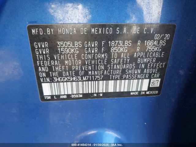 3HGGK5H63LM711757 Honda Fit Sport