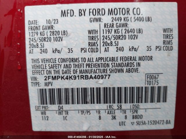 2FMPK4K91RBA40977 Ford Edge Titanium