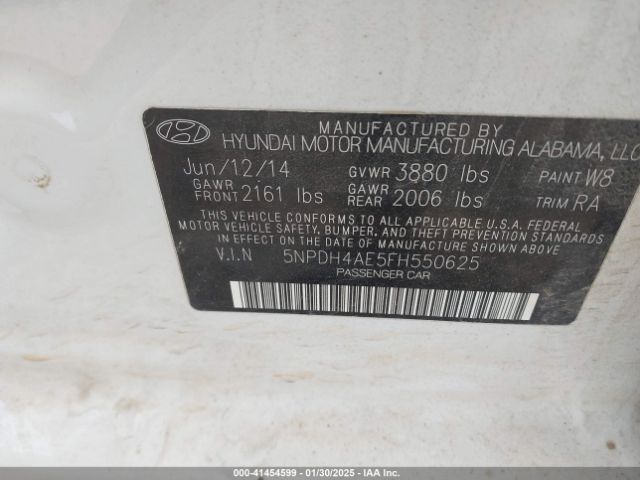 5NPDH4AE5FH550625 Hyundai ELANTRA SE