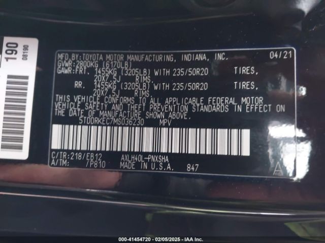 5TDDRKEC7MS036230 Toyota Sienna Xse