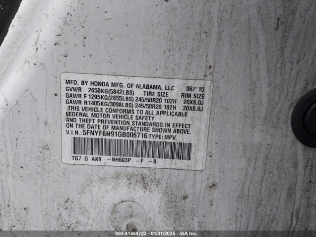 5FNYF6H91GB006716 Honda Pilot Touring