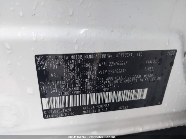 4T3R6RFV0MU019923 Toyota Rav4 Hybrid Xle