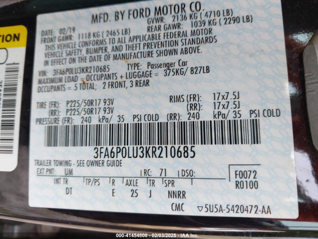 Ford Fusion Hybrid Se 2019 3FA6P0LU3KR210685 Image 9