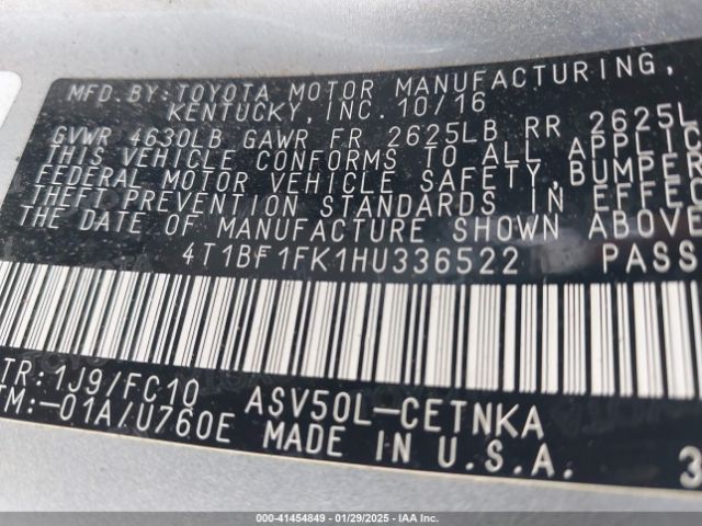 4T1BF1FK1HU336522 Toyota CAMRY LE