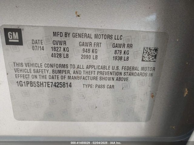 1G1PB5SH7E7425814 Chevrolet Cruze Ls Manual