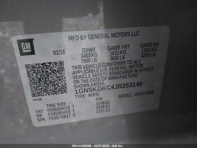 1GNSKGKC4JR253149 Chevrolet Suburban Ls