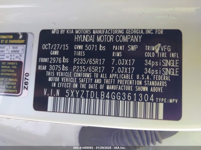 5XYZTDLB4GG361304 Hyundai Santa Fe Sport 2.4l
