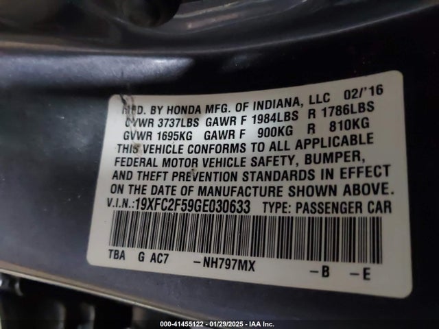 Honda Civic Lx 2016 19XFC2F59GE030633 Image 9