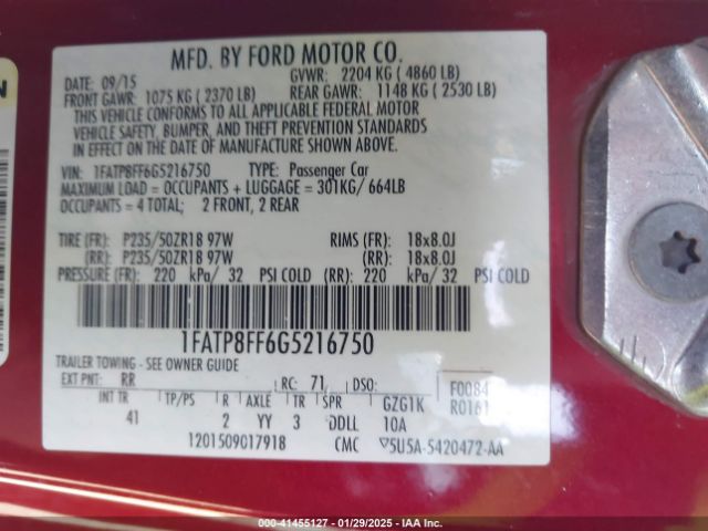 1FATP8FF6G5216750 Ford Mustang Gt Premium