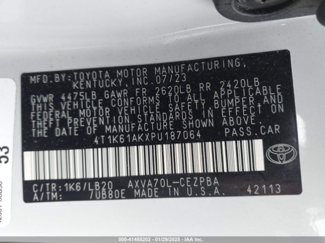4T1K61AKXPU187064 Toyota CAMRY XSE