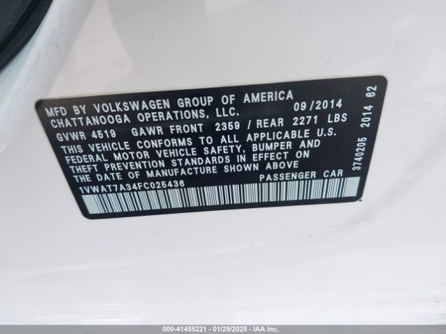 1VWAT7A34FC025436 Volkswagen Passat 1.8t Wolfsburg Edition