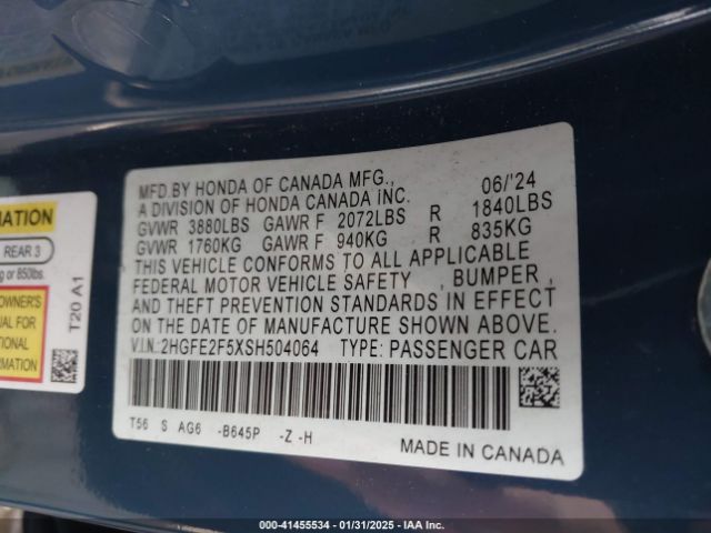 2HGFE2F5XSH504064 Honda Civic Sport
