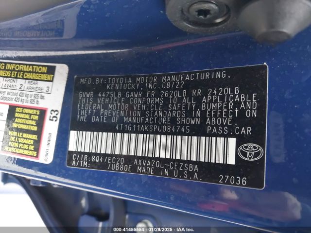 4T1G11AK6PU084745 Toyota Camry Se Nightshade Edition