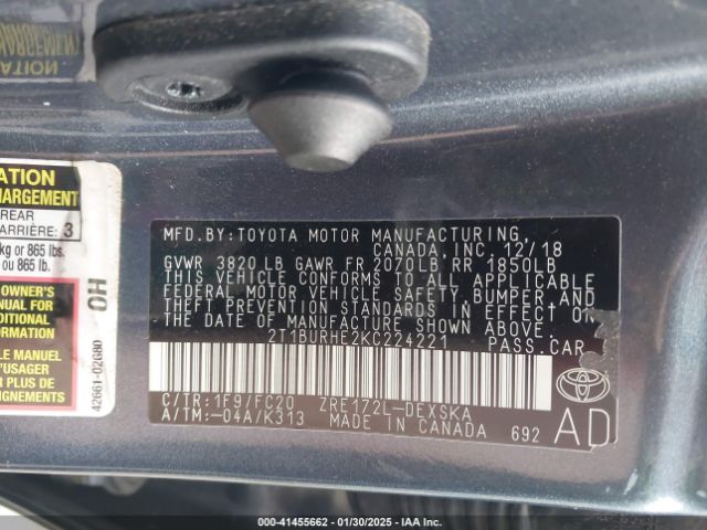 2T1BURHE2KC224221 Toyota Corolla L/le/xle/se/xse