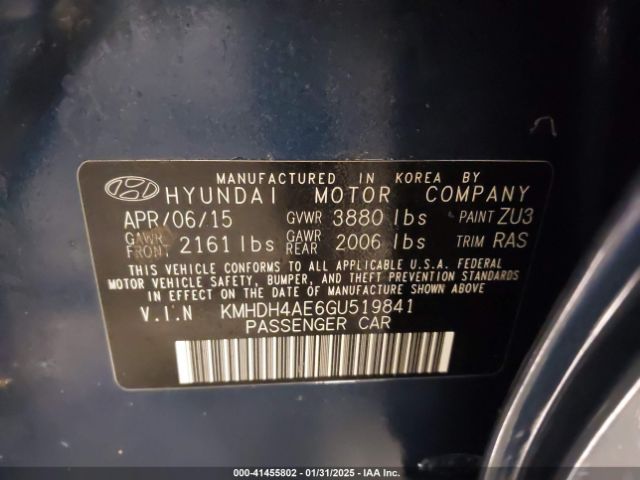 KMHDH4AE6GU519841 Hyundai ELANTRA SE