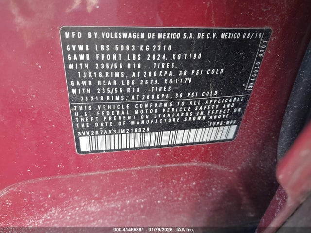 Volkswagen Tiguan 2018 3VV2B7AX3JM218828 Image 9