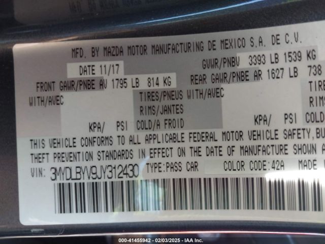 3MYDLBYV9JY312430 Toyota YARIS IA