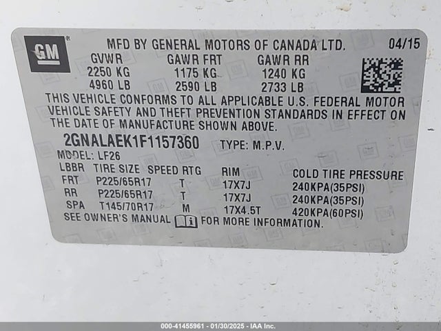 Chevrolet EQUINOX LS 2015 2GNALAEK1F1157360 Image 9
