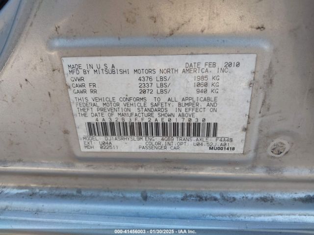 2010 MITSUBISHI GALANT 4A32B3FF2AE017030 Photo 8