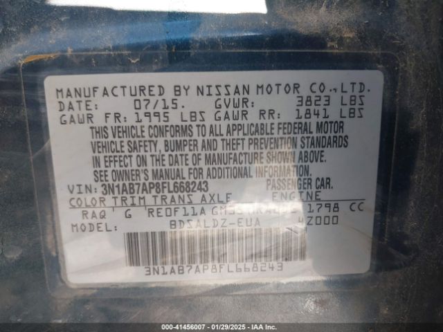 3N1AB7AP8FL668243 Nissan Sentra Fe+ S/s/sl/sr/sv