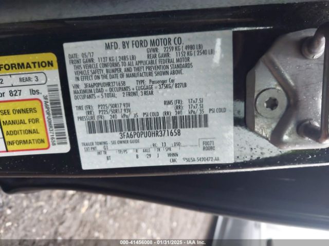 3FA6P0PU0HR371658 Ford Fusion Energi Se Luxury