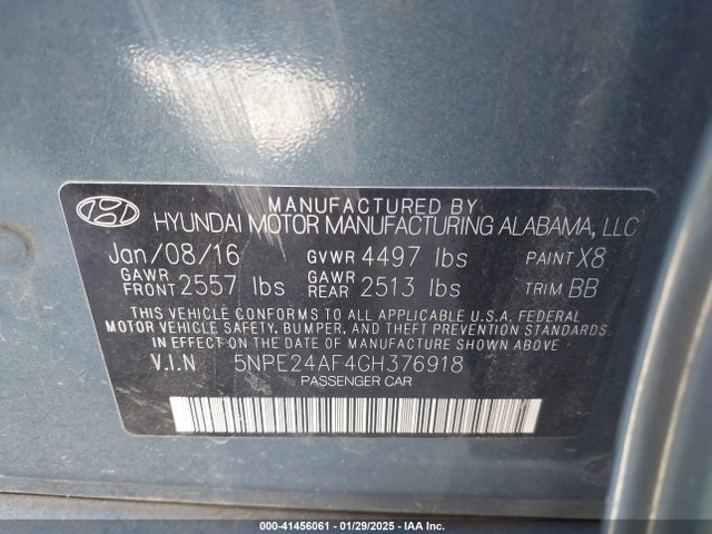 5NPE24AF4GH376918 Hyundai SONATA SE