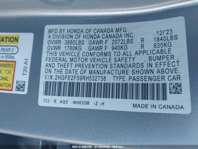 2HGFE2F59RH532738 Honda Civic Sport