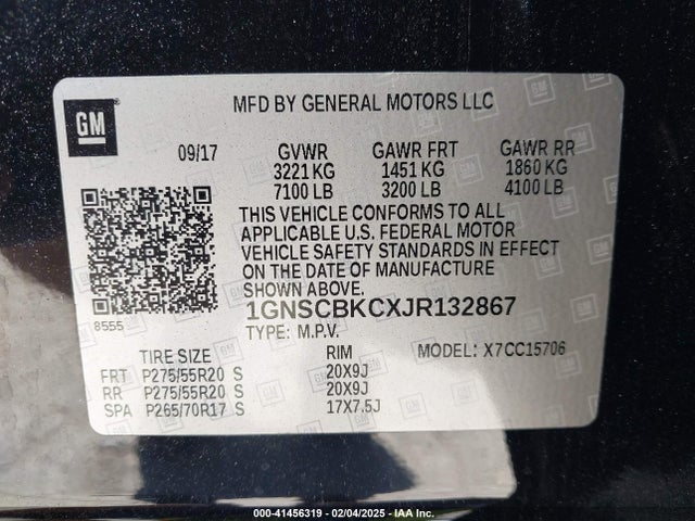 1GNSCBKCXJR132867 Chevrolet Tahoe Lt