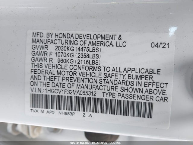 1HGCV1F32MA065312 Honda Accord Sport