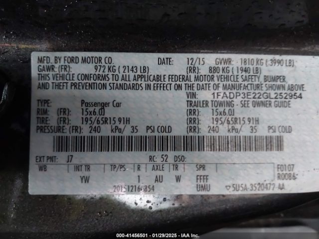 1FADP3E22GL252954 Ford FOCUS S