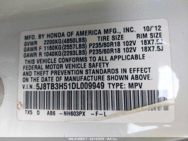2013 ACURA RDX 5J8TB3H51DL009949 Photo 8