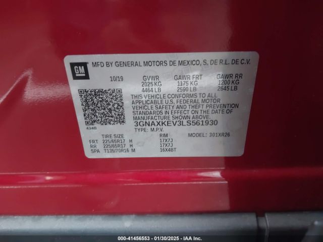 3GNAXKEV3LS561930 Chevrolet Equinox Fwd Lt 1.5l Turbo