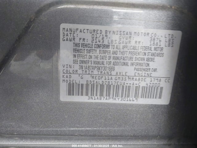 3N1AB7AP9KY301669 Nissan SENTRA SV