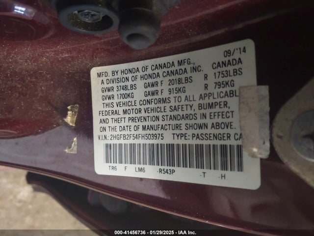 Honda Civic Lx 2015 2HGFB2F54FH503975 Image 9