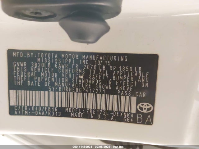 5YFBURHE8GP417271 Toyota COROLLA LE