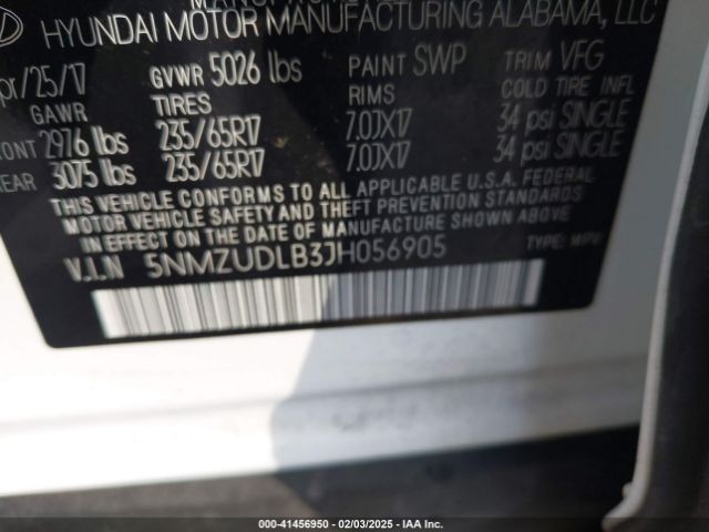 5NMZUDLB3JH056905 Hyundai Santa Fe Sport 2.4l