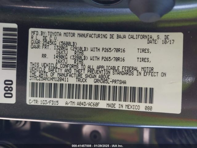 3TMCZ5AN1HM120411 Toyota Tacoma Trd Off Road