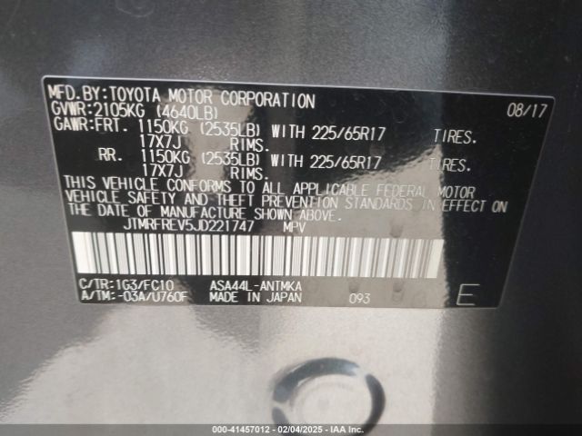 JTMRFREV5JD221747 Toyota Rav4 Adventure/xle