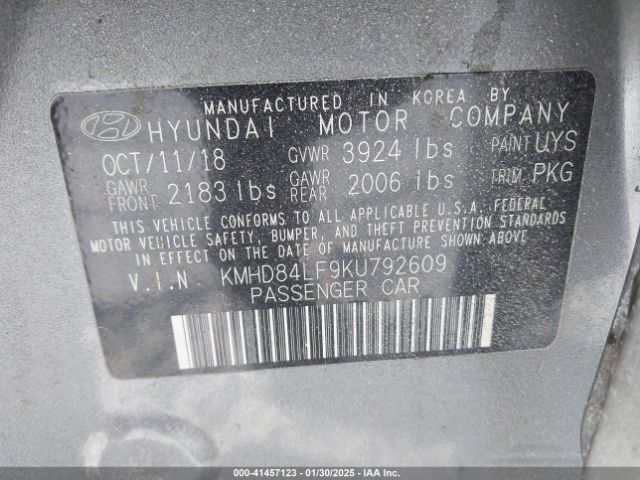 KMHD84LF9KU792609 Hyundai ELANTRA SEL