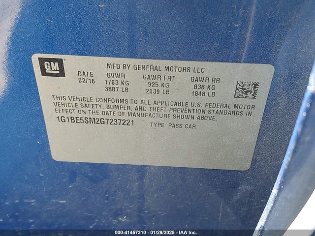 1G1BE5SM2G7237221 Chevrolet Cruze Lt Auto