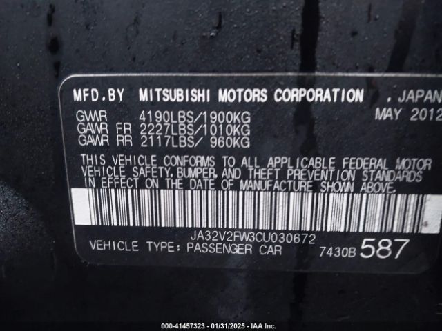 2012 MITSUBISHI LANCER JA32V2FW3CU030672 Photo 8