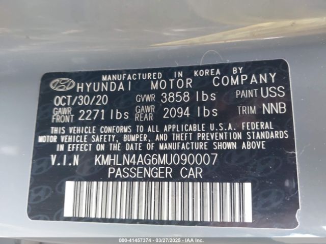 KMHLN4AG6MU090007 Hyundai ELANTRA SEL