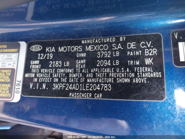 3KPF24AD1LE204783 KIA Forte Lxs
