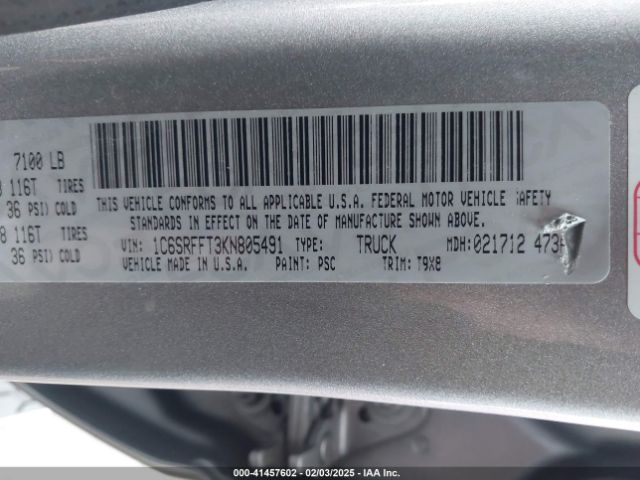 1C6SRFFT3KN805491 RAM 1500 Big Horn/lone Star  4x4 5'7 Box