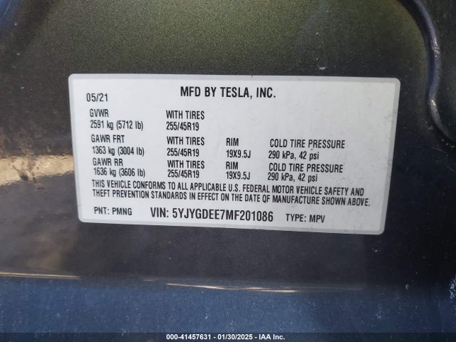 2021 TESLA MODEL Y 5YJYGDEE7MF201086 Photo 8