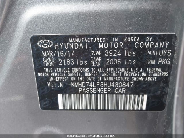 KMHD74LF8HU430847 Hyundai ELANTRA SE