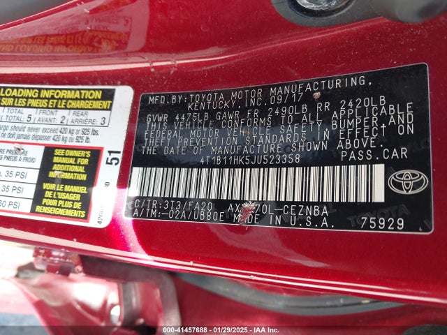 4T1B11HK5JU523358 Toyota CAMRY LE