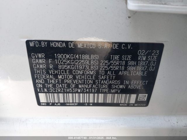 3CZRZ1H53PM734197 Honda Hr-v 2wd Sport